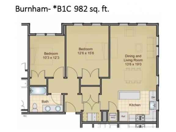 Taymil Burnham 2 Bedroom 1 Bathroom Floor Plan